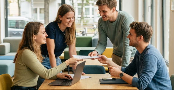 Menschen, die an einem Tisch sitzen und sich unterhalten